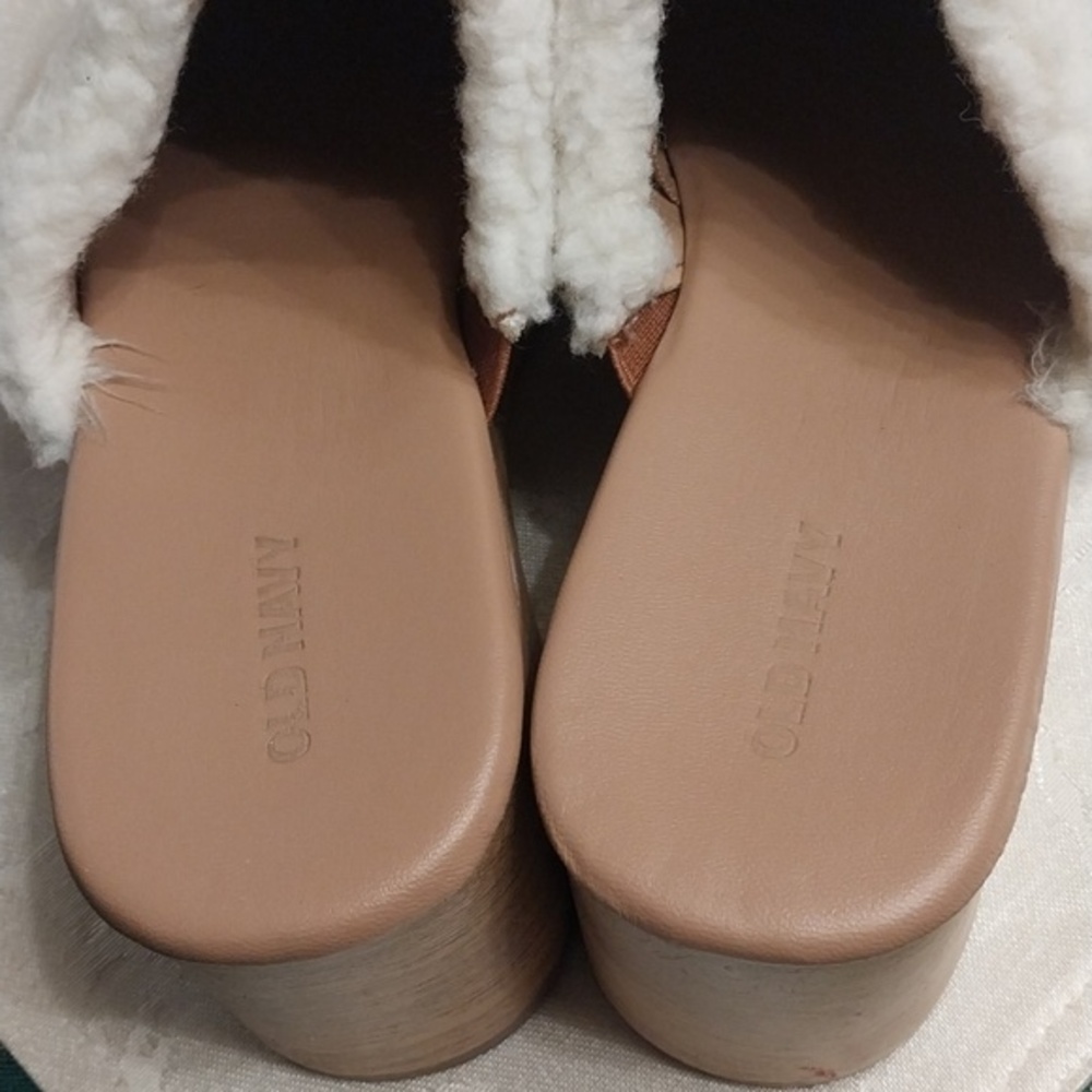 Old Navy NWOT Women's Size 7 Faux Leather Sherpa Trim Mules Clogs Y2K Brown - Picture 10 of 12